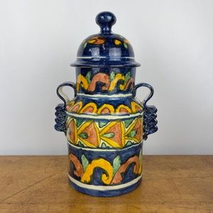 Vintage Talavera Mexican Folk Art Pottery 13” Tall Canister Signed T Ruth Mexico